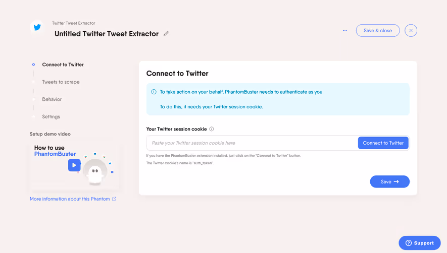 Phantombuster Connect To Twitter
