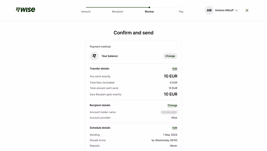 Wise Confirm & Send Money