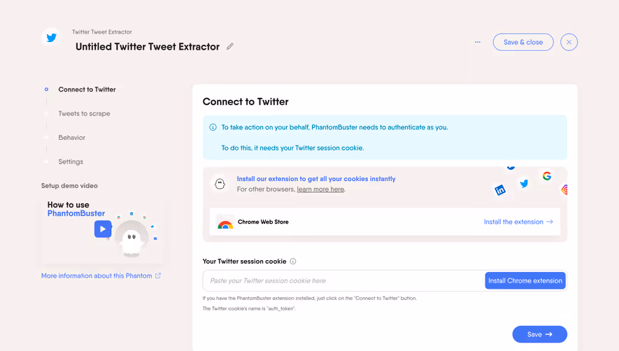Phantombuster Connect To Twitter