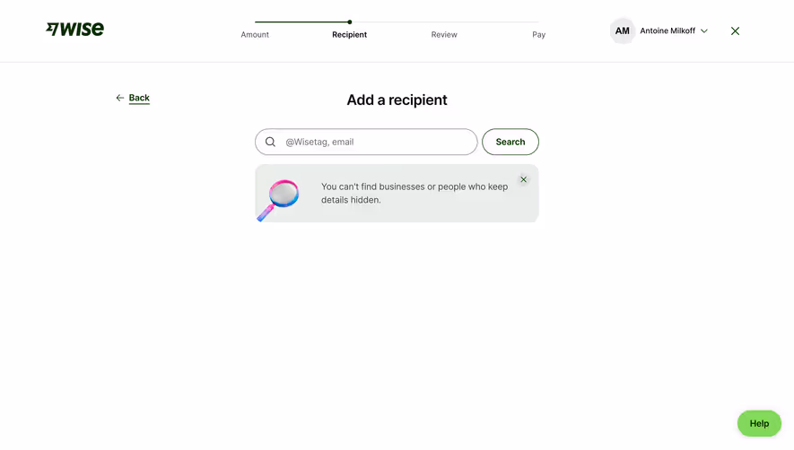 Wise Search Transfer Recipient