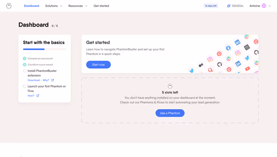 Phantombuster Dashboard