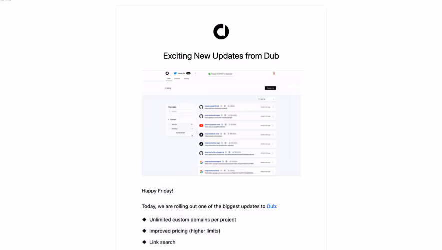Dub Product Update Emails
