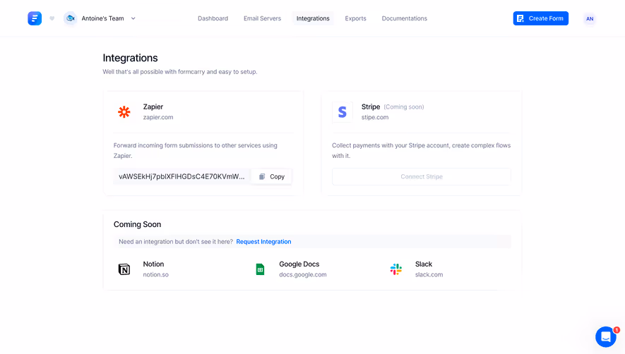 Formcarry Integrations