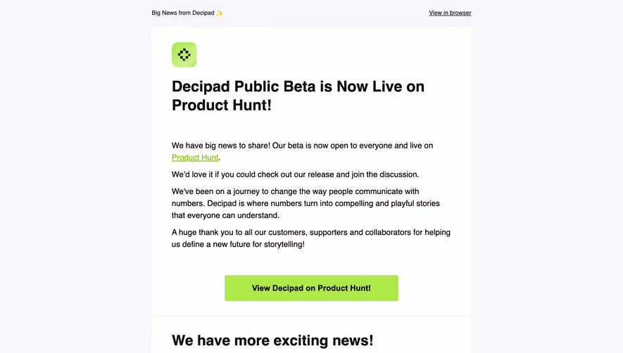 Decipad Product Hunt Emails