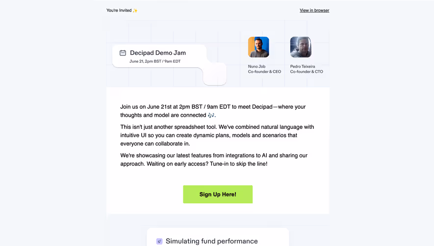 Decipad Webinars Emails