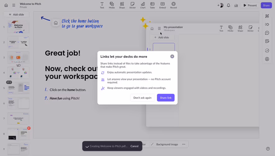 Pitch Exporting PDF Presentation