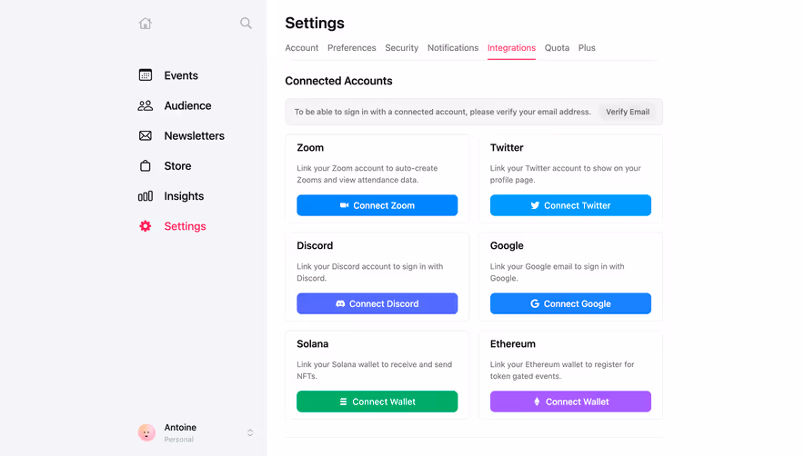 Luma Integrations Settings