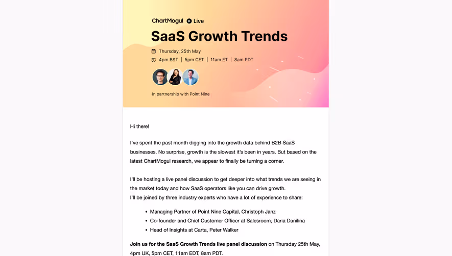 ChartMogul Event Announcement Emails
