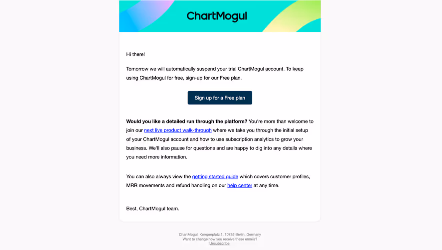 ChartMogul Retention Email