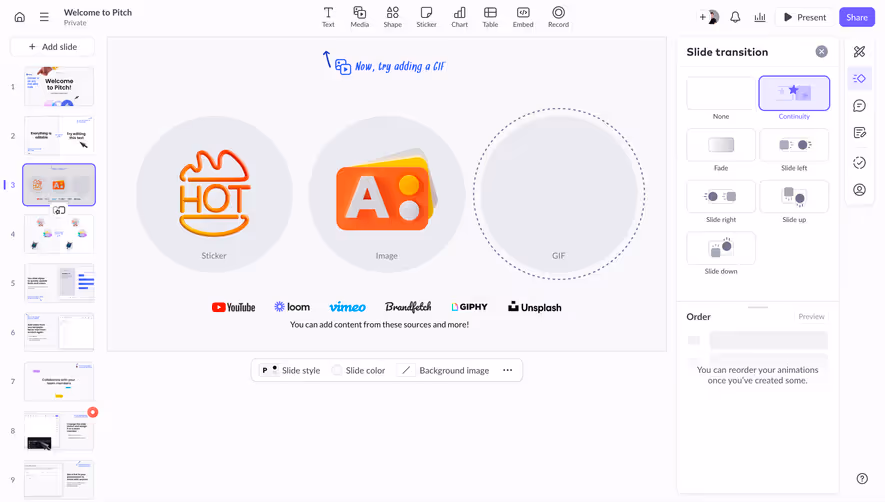 Pitch Presentation Animations Side Panel