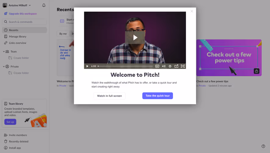 Pitch Welcome Screen