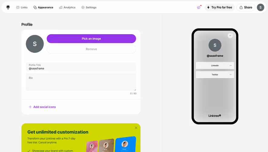 Linktree Appearance Customization