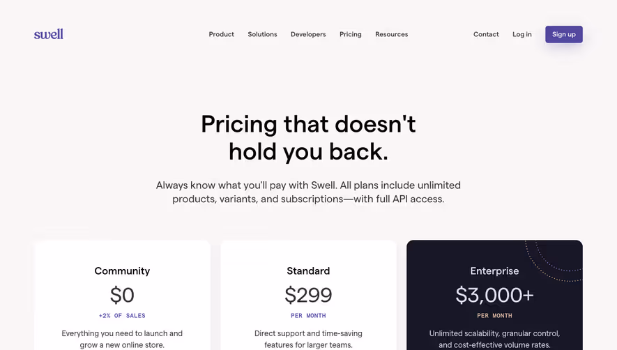 Swell Pricing Page