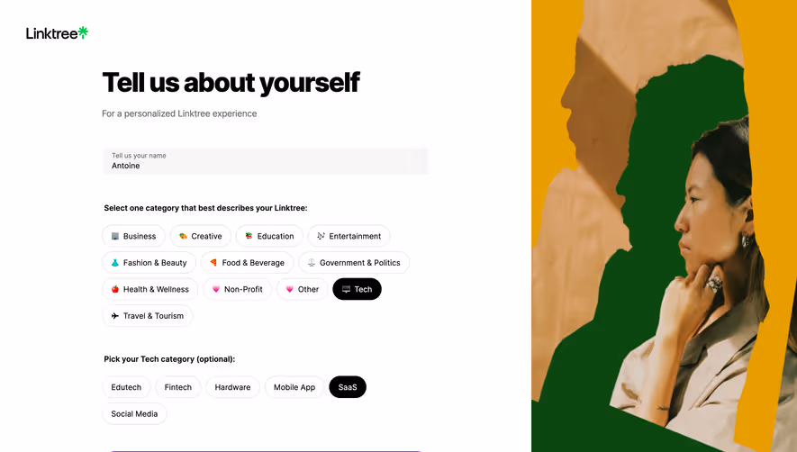 Linktree Tell Us About Yourself