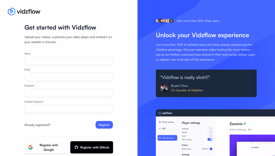 Vidzflow Signup