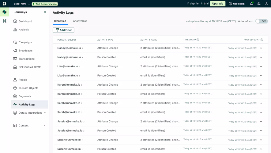 Customer.io Activity Logs