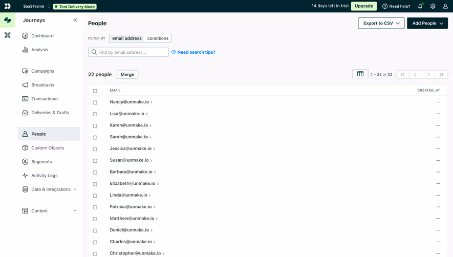 Customer.io Contact Table