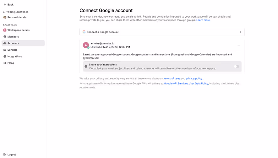 Folk Google Account Connected