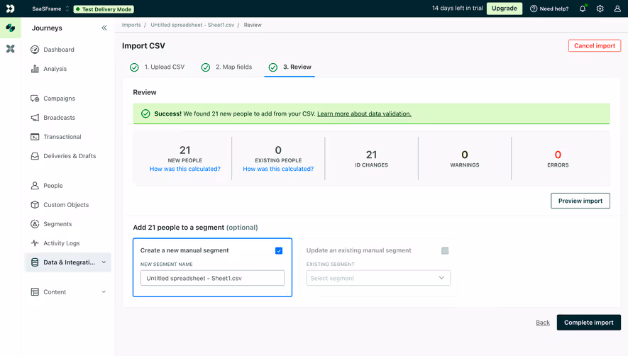 Customer.io CSV Import Review
