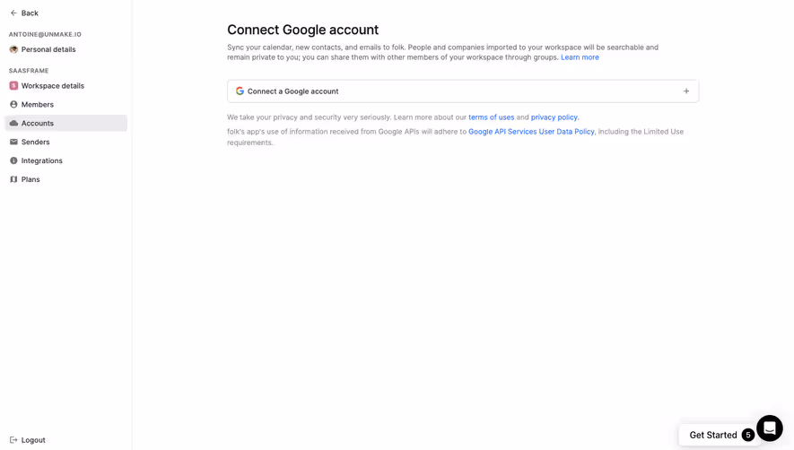 Folk Connect Google Account