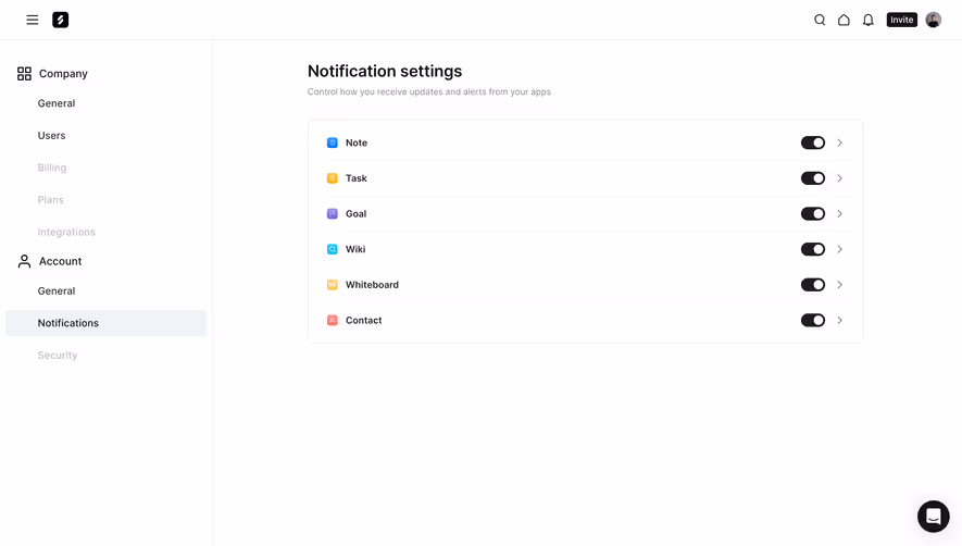 Frame Notifications Settings