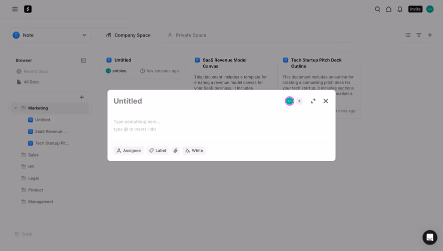 Frame New Note Modal