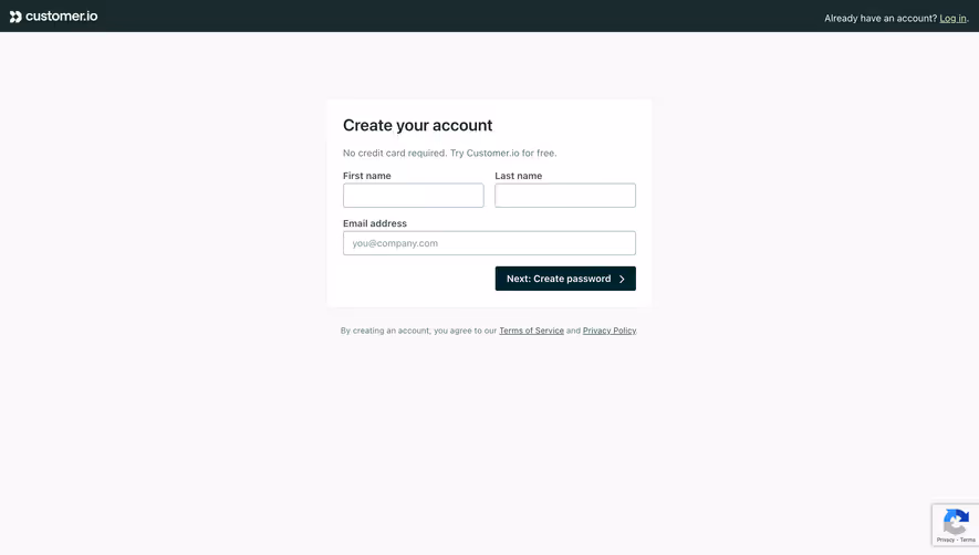 Customer.io Create Account