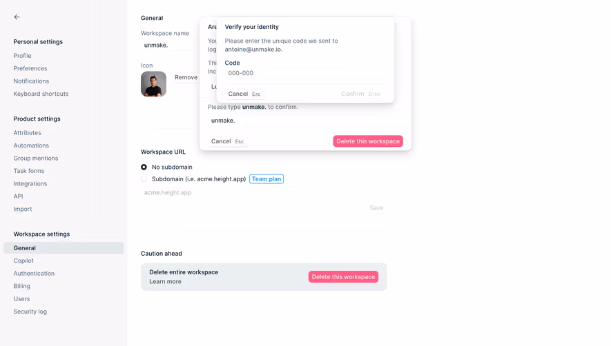 Height Delete Account