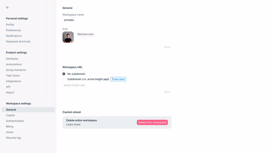 Height Delete Account