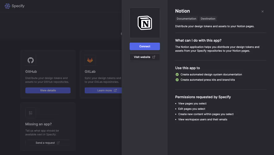 Specify Destination app details