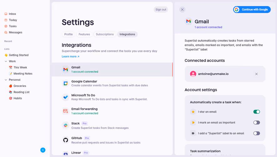 Superlist Integration Connected
