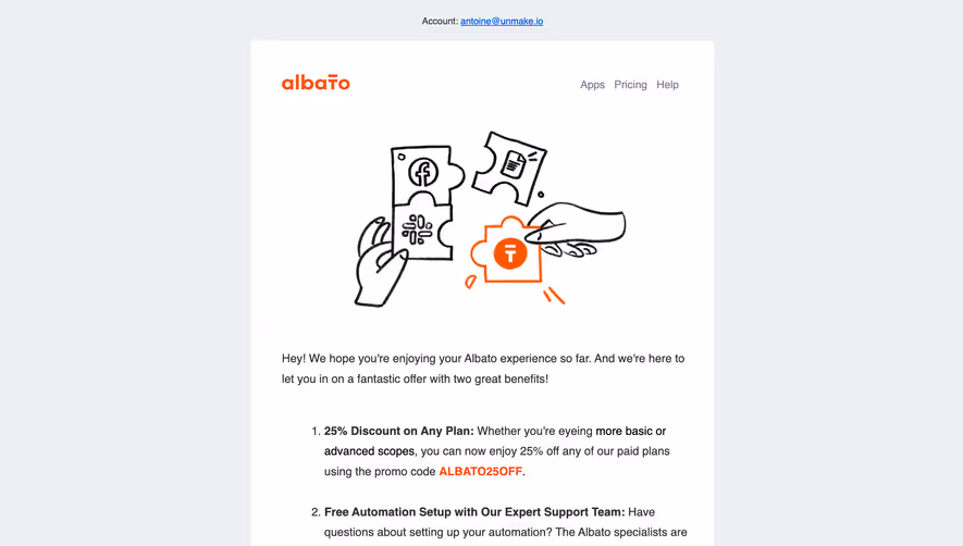 Albato Onboarding Email