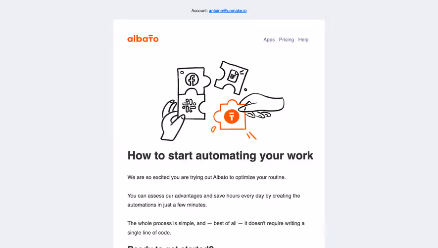 Albato Onboarding Email