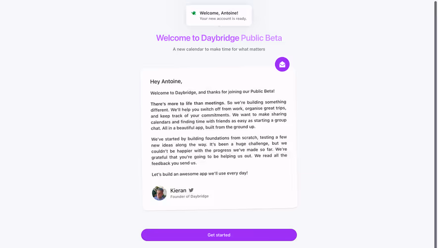 Daybridge Welcome Screen