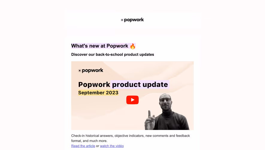 Popwork Product Update Emails