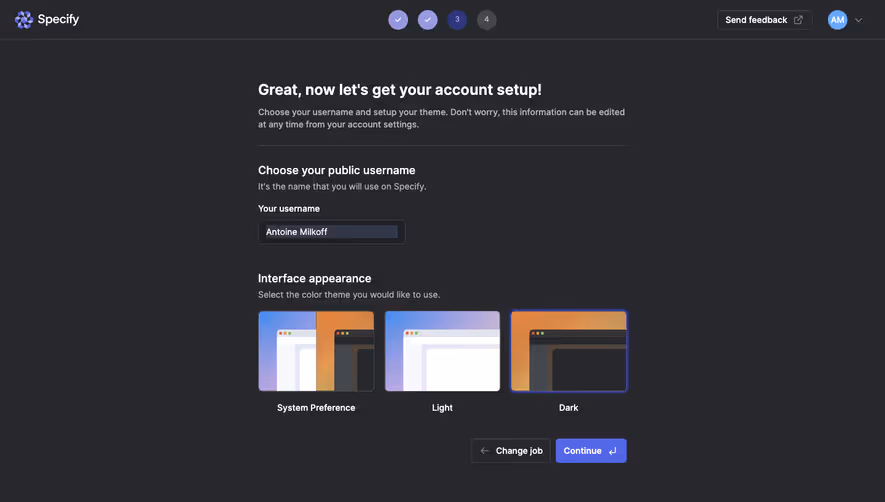 Specify Account Setup