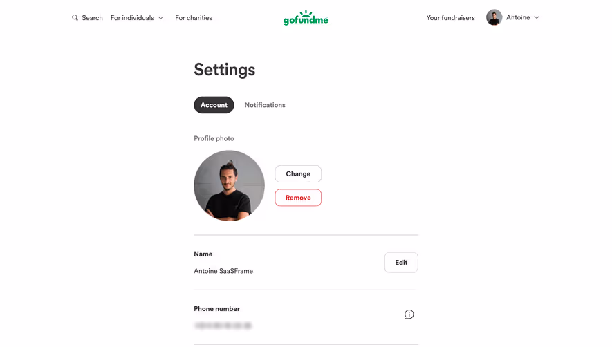 GoFundMe Account Settings
