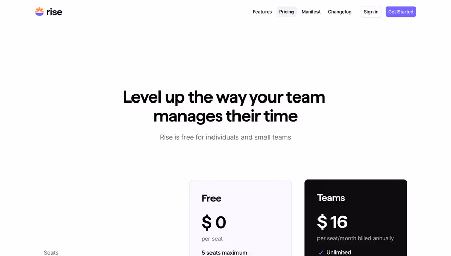 Rise Pricing Page
