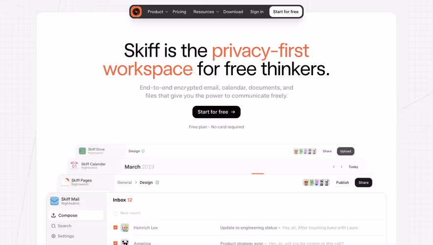 Skiff Landing Page