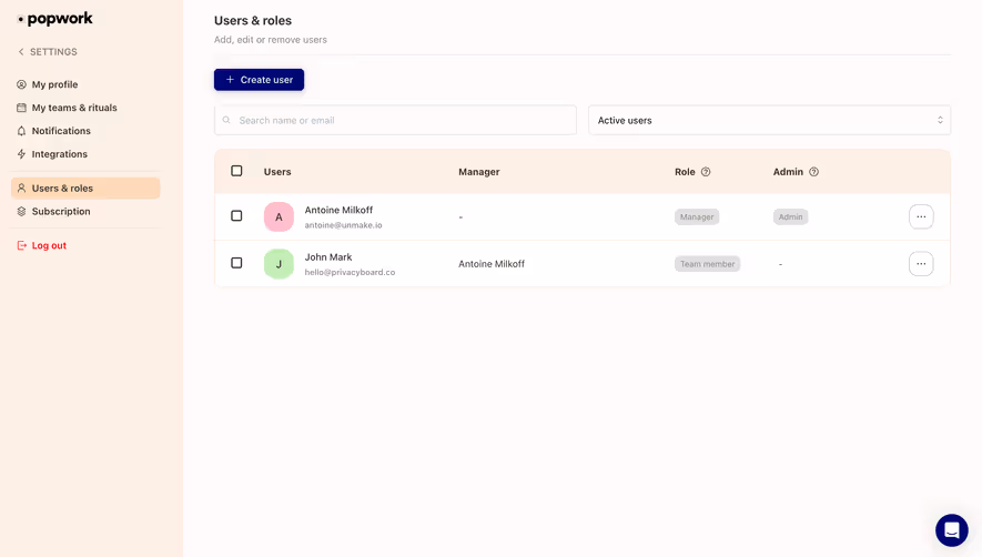 Popwork Users & Roles