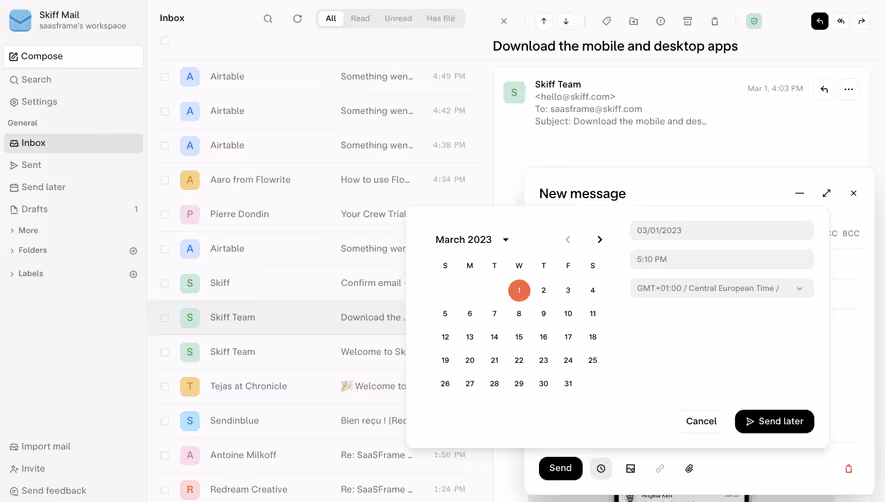 Skiff Schedule Message