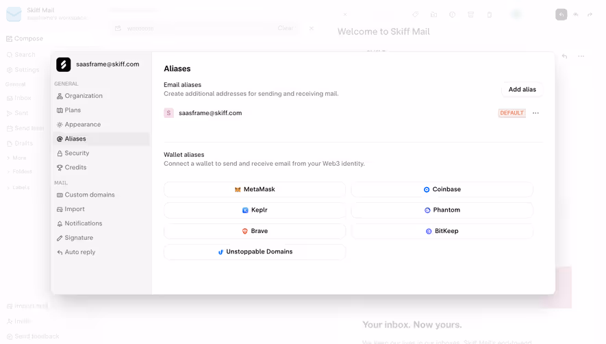 Skiff Aliases Settings