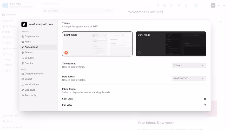 Skiff Appearance Settings