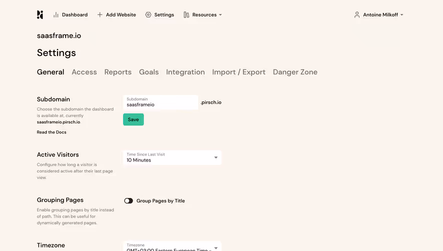 Pirsch Analytics General Settings