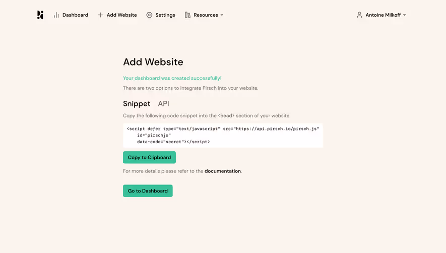 Pirsch Analytics Add A Website