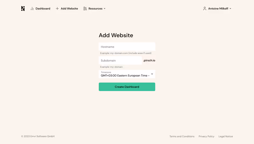 Pirsch Analytics Add A Website