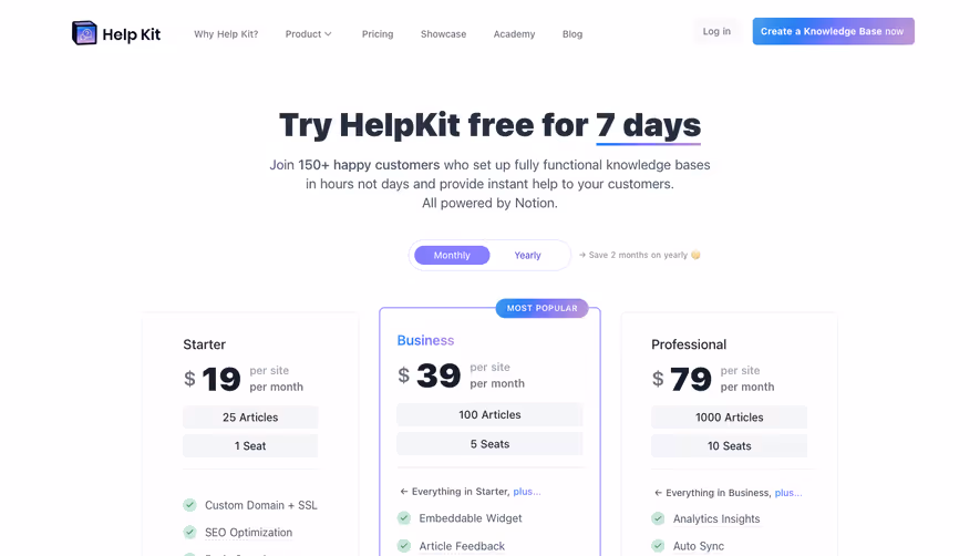 Help Kit Pricing Page