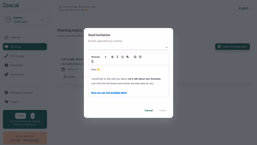 Zencal Send An Invitation