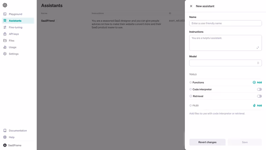 OpenAI Create New Assistant