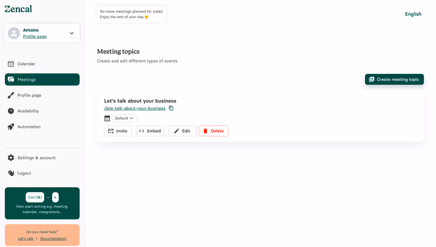 Zencal Meetings Dashboard